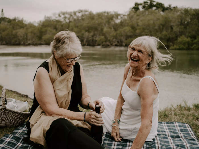 Love is beautiful at any age, proven by this couple popping a bottle in Australia.