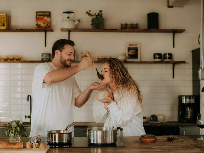 Feeding each other cake is a tradition at weddings — feeding each other sauce after getting engaged should be, too.