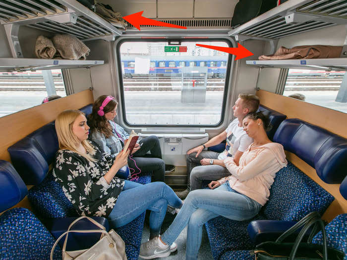 The seating carriage felt cramped with six travelers and limited storage space.