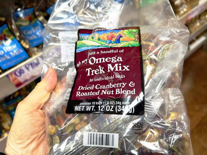 The Just a Handful of Omega Trek mix allows me to snack on small portions of dried fruit and nuts.