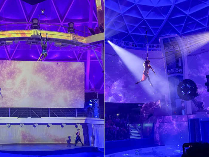 On to entertainment: Both mega-ships have ice skating performances and exciting multi-disciplinary shows at the AquaTheater.
