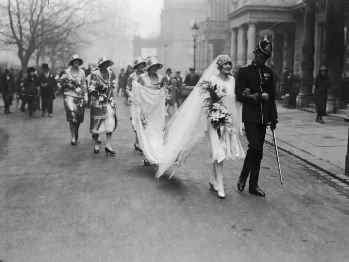 Wedding dresses from the 1920s were inspired by the modern, shorter style.