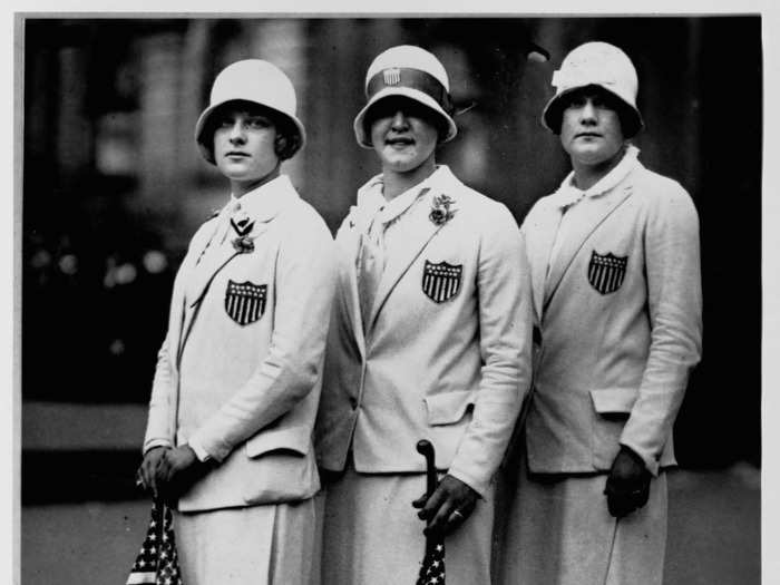There were female Olympians 100 years ago, but their uniforms looked quite different from the sleek outfits worn by today