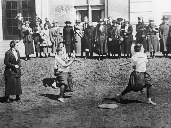 Baseball was a popular sport for men and women. Pictured is Barnard College
