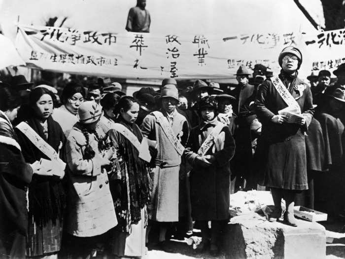 In Japan, women were also working in factories. Here, they