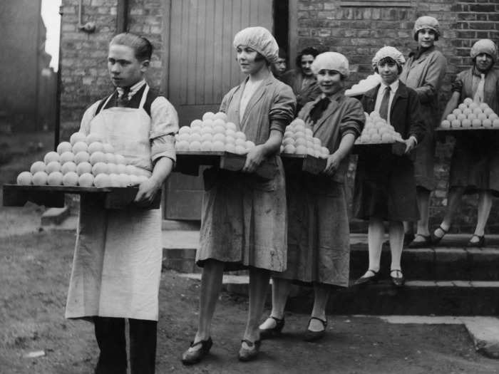 Other women worked in manufacturing jobs, like at this tennis-ball factory.