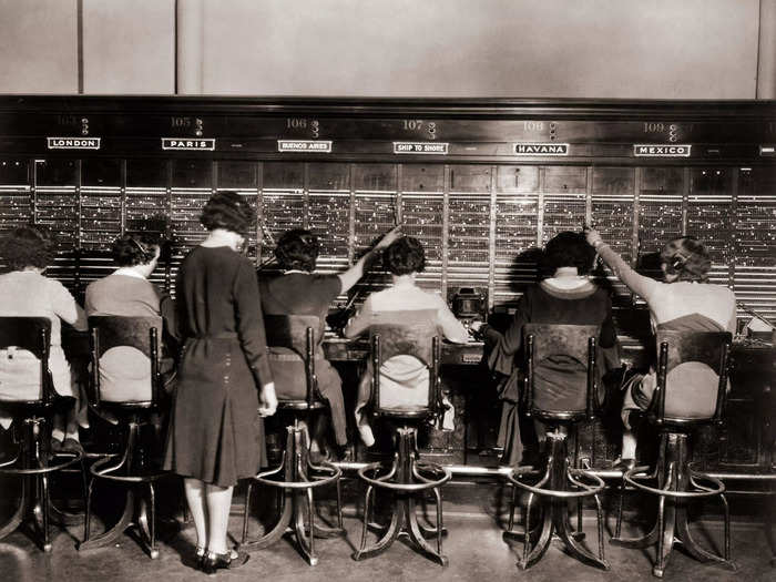 Many women took jobs as switchboard operators, answering telephones and connecting calls.