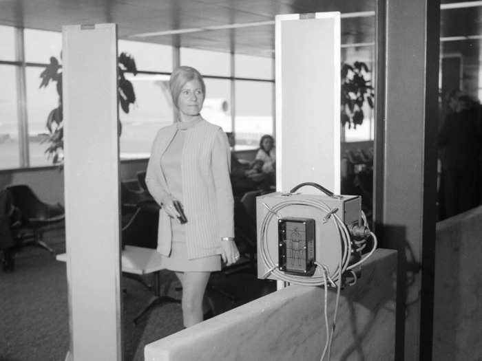 Metal detectors were introduced at airports in the 1970s.