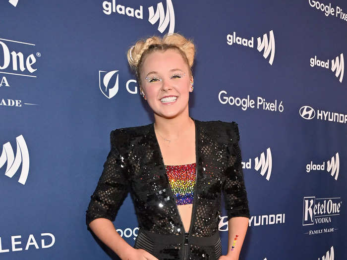 Siwa used fashion to express herself at the 2022 GLAAD Media Awards. She wore a sparkling mesh jumpsuit with a bedazzled, rainbow-colored bralette underneath.