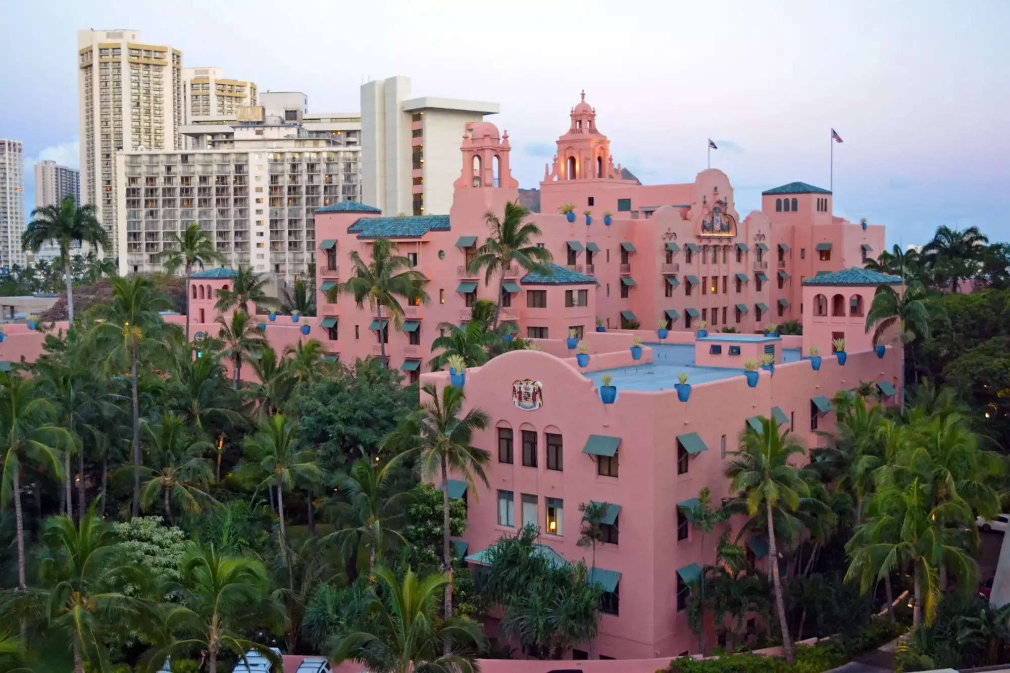 A photo of The Royal Hawaiian hotel in Hawaii.