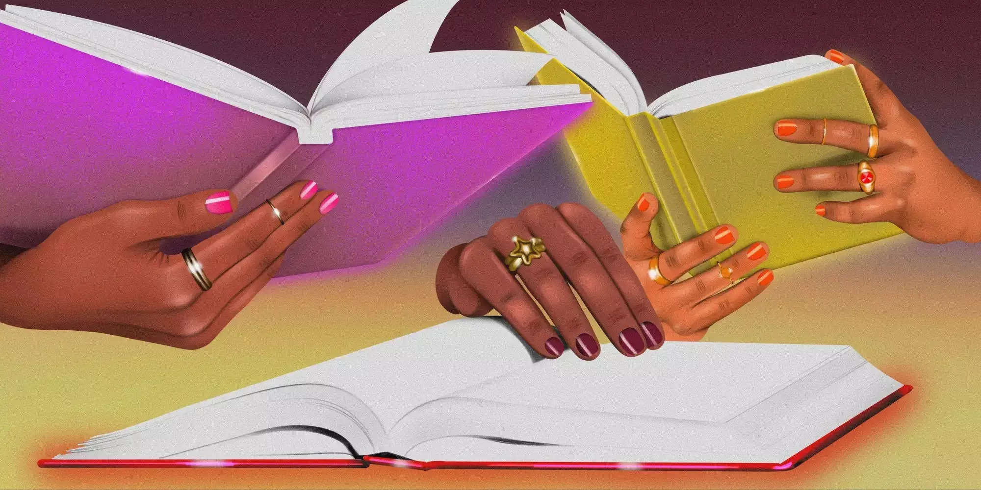 Multiple images of hands holding books