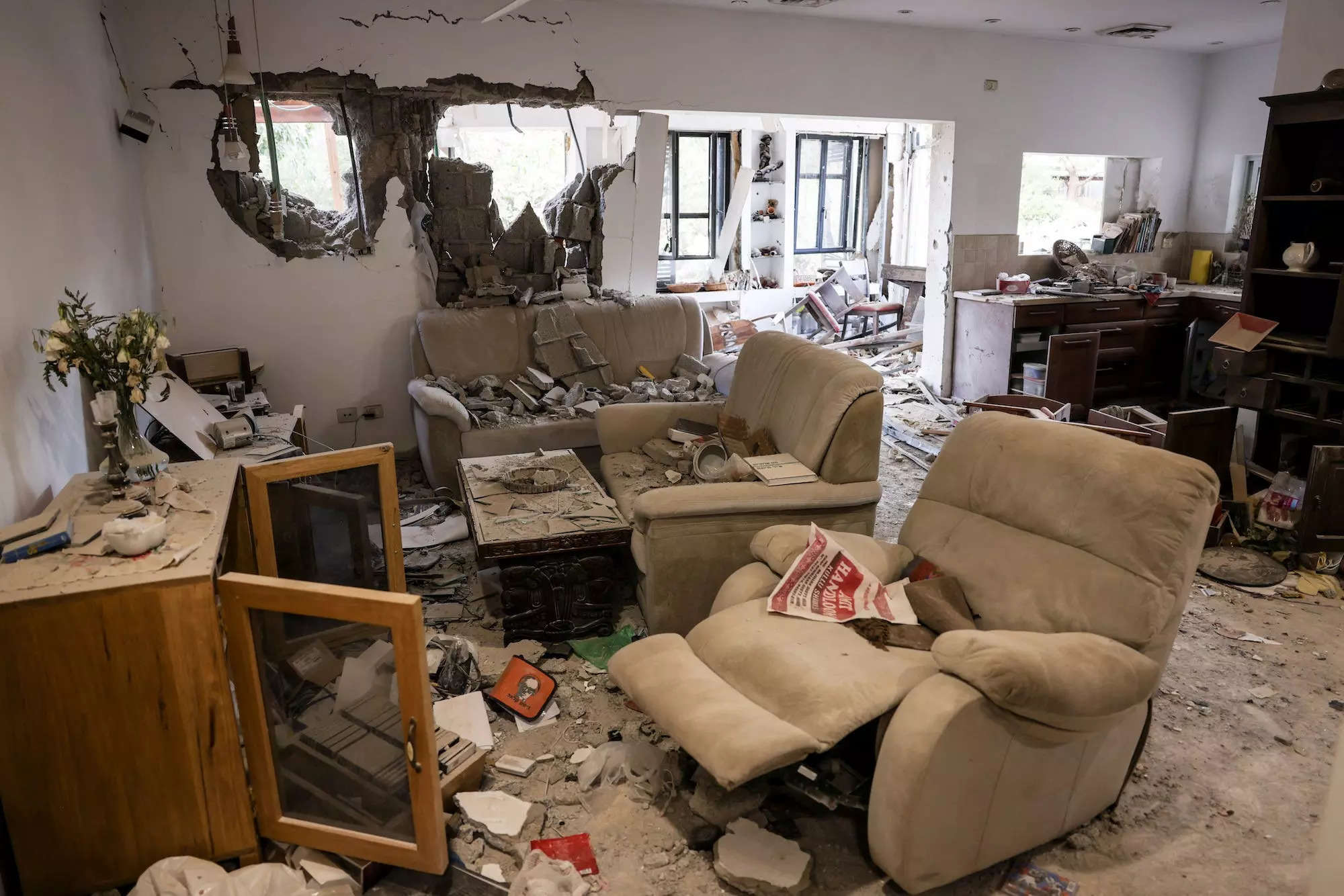 The remains of a family home, following a deadly infiltration by Hamas gunmen from the Gaza Strip, in Kibbutz Beeri in southern Israel October 17, 2023.