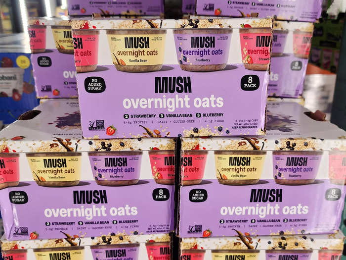 The Mush overnight oats variety pack contains several flavorful options.