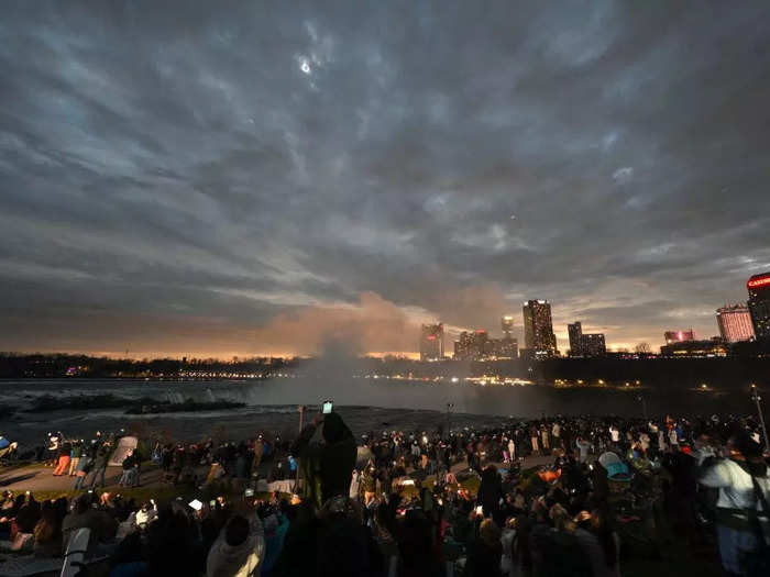 At Niagara Falls, which was in the path of totality, the sky filled with blue and orange colors reminiscent of a sunset.