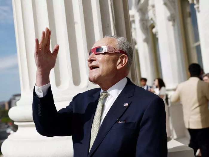 Senate Majority Leader Chuck Schumer viewed the eclipse from the Capitol in Washington, DC.