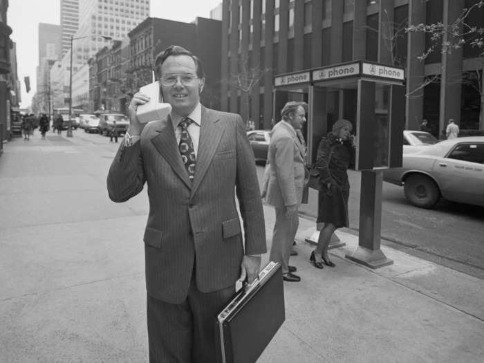 1973: Motorola released the first mobile phone. As seen in this photo, they were far clunkier than today