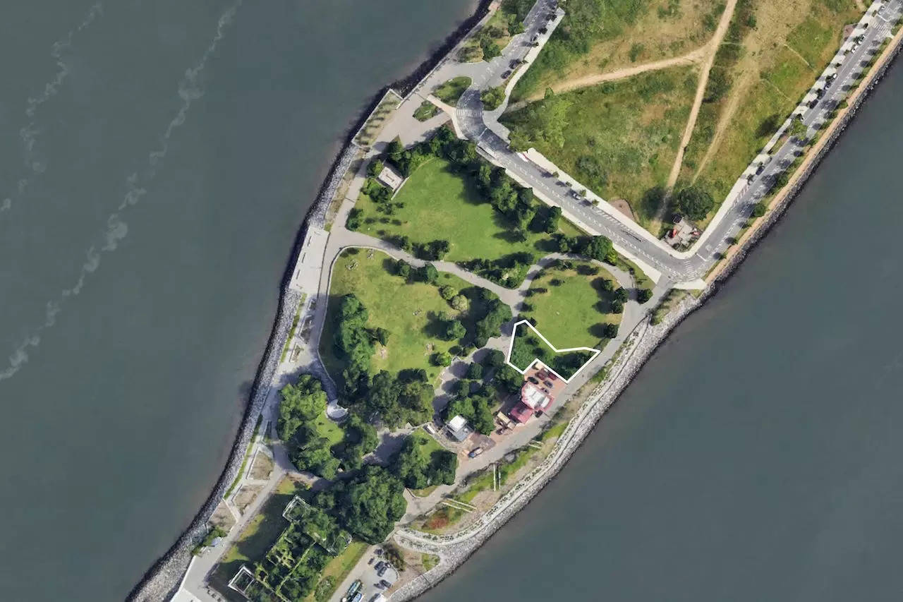 An aerial view of where Roosevelt Island