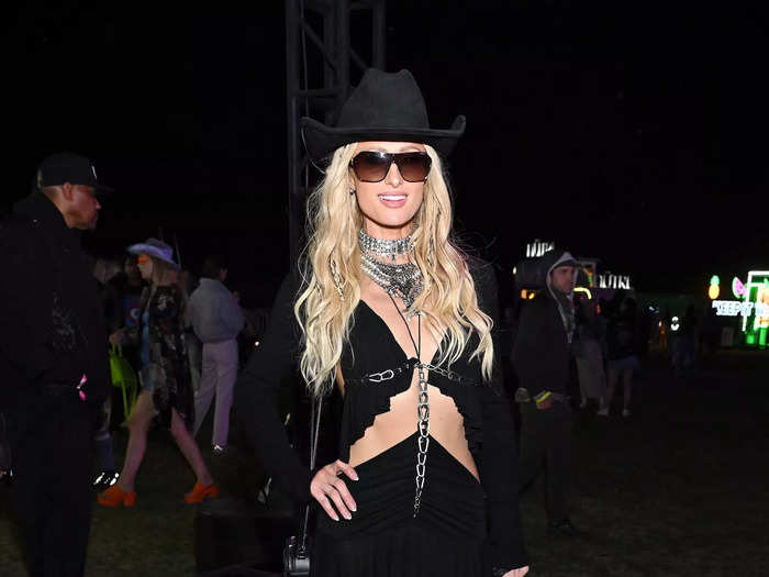 Paris Hilton embraced cutouts in her all-black look.