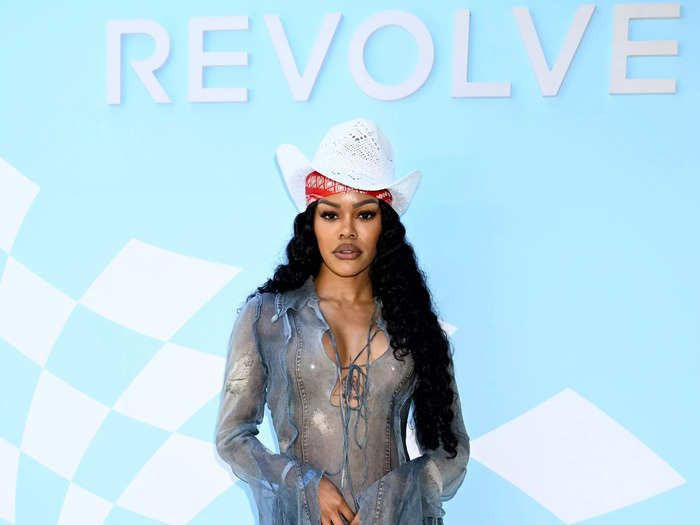 Teyana Taylor attended Revolve Fest in a sheer dress.