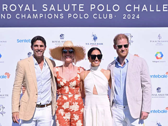 And in April, Meghan exuded quiet luxury at a polo match in a white halter dress from Heidi Merrick. From the triangular cutout on the bodice to the tiered skirt and oversized sunglasses she paired with it, the ensemble looked effortlessly chic.