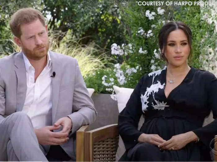 Meghan chose a look that showed off her royal roots and California style for an interview with Oprah Winfrey in March 2021. She wore a silk Armani gown and styled her hair in a relaxed updo.