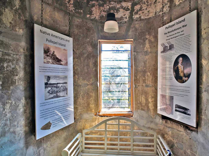 Inside, visitors can find information about the island