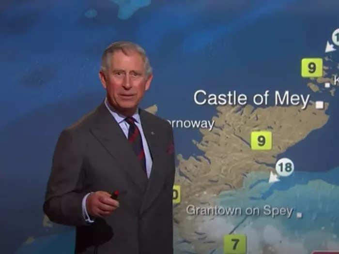 Charles tried his hand at being a meteorologist while visiting BBC Scotland in 2012.