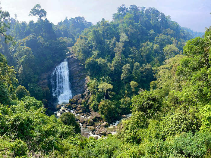 The road to Munnar was filled with waterfalls, lush forests, and mountain peaks.