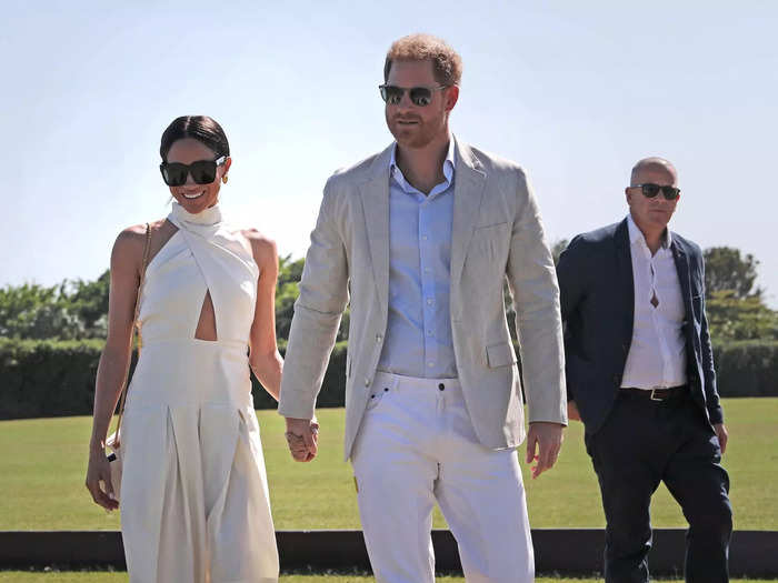 Meghan wore another cutout dress to the Royal Salute Polo Challenge in April.