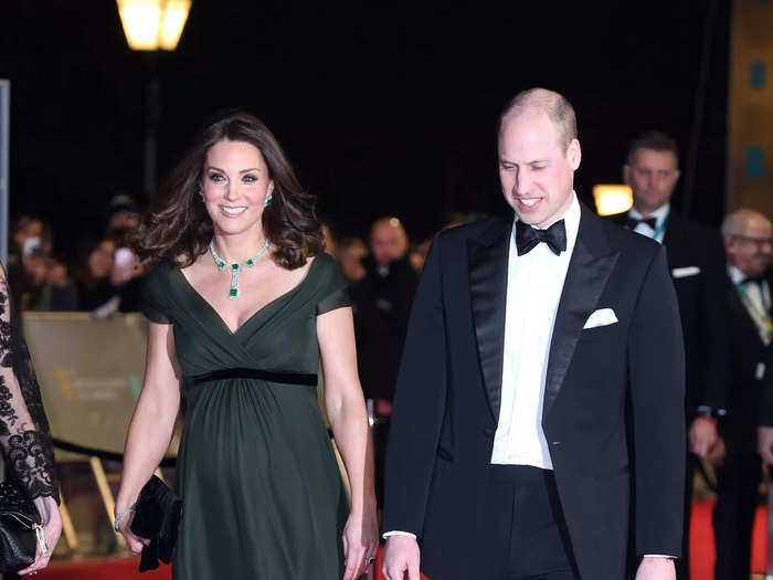 Kate wore an emerald-green Jenny Packham gown to the 2018 BAFTAs.