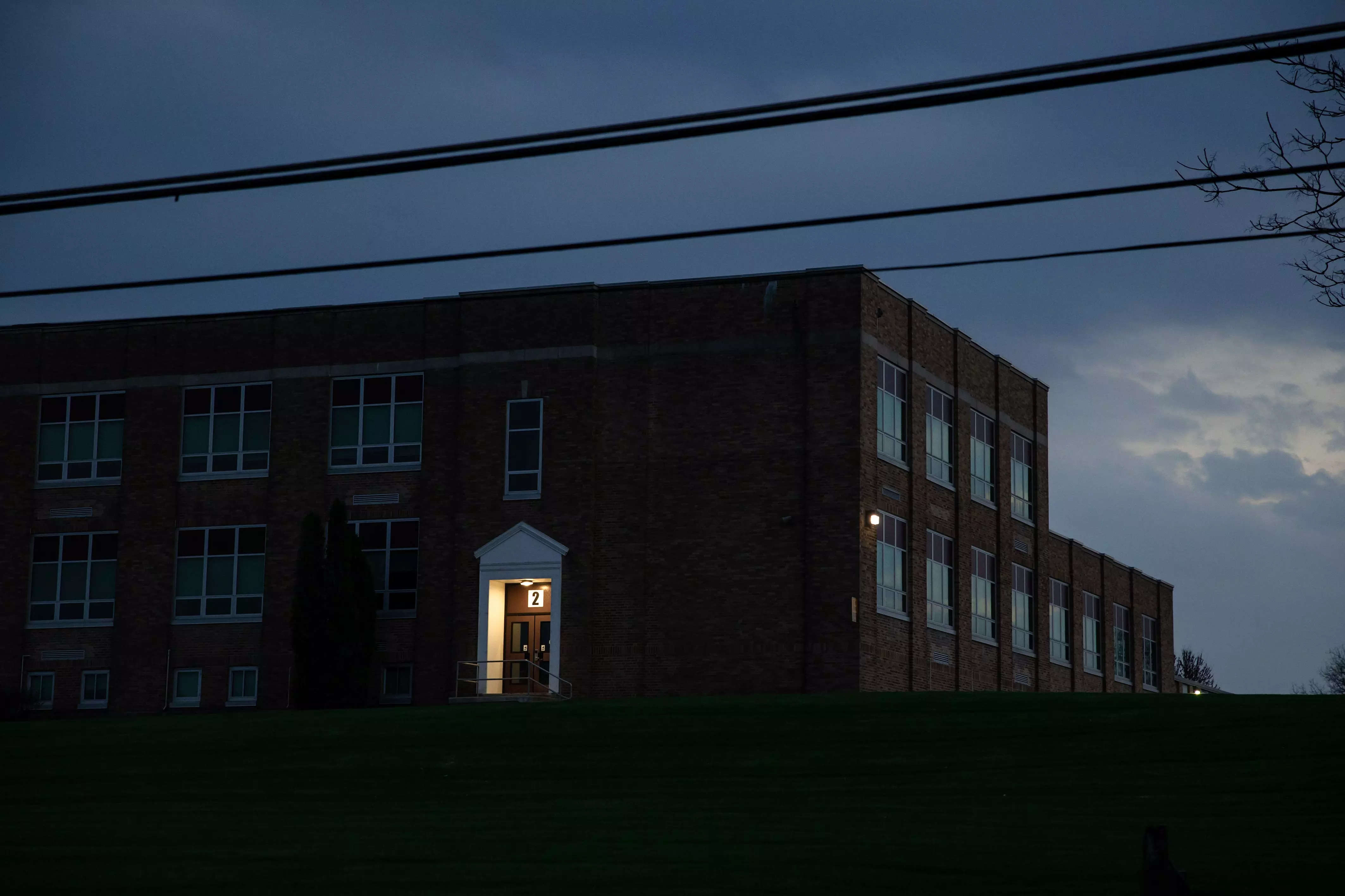School building at dusk