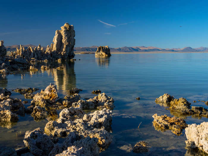 Mono Lake in California is known for eye-catching calcium-carbonate structures known as tufa towers.