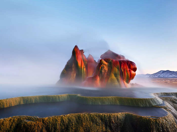 Human error and geothermic activity collided to create the Fly Geyser in the Black Rock Desert, Nevada.