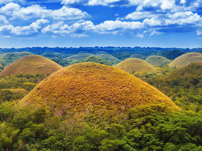 The Chocolate Hills of Bohol Island in the Philippines are known for their odd cone shapes.