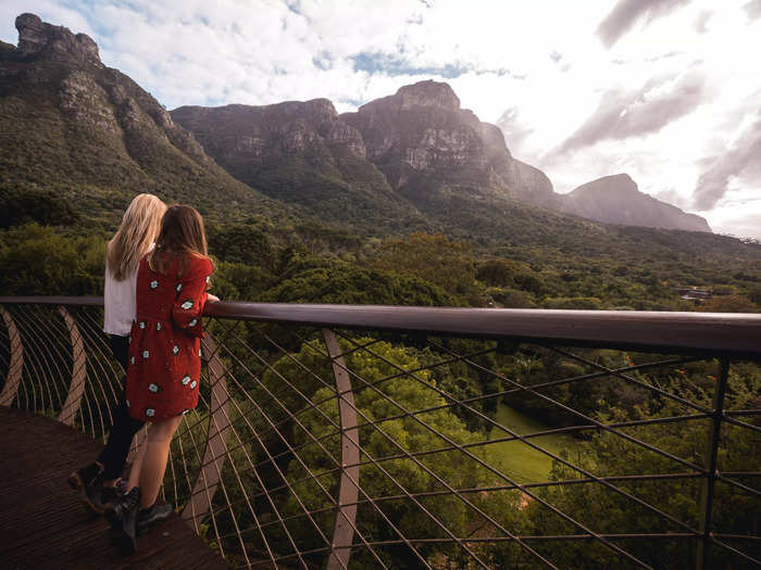 In Cape Town, South Africa, the Kirstenbosch National Botanical Garden features a winding walkway that allows visitors to view the trees from above.