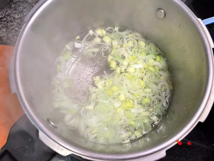 While the turkey was cooking, I added my leeks to the boiling water.