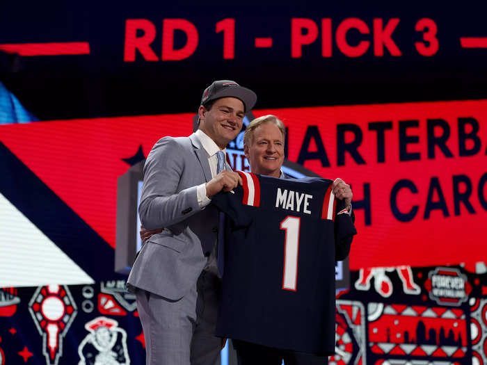 Quarterback Drake Maye was selected as the No. 3 pick by the New England Patriots.