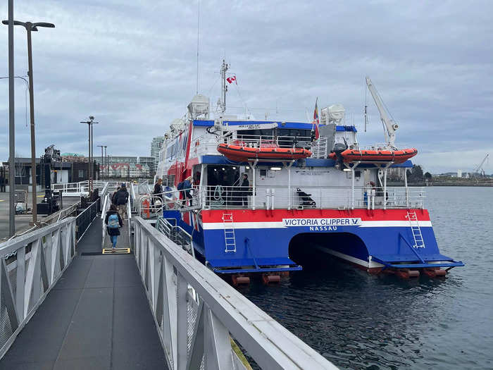 The Victoria Clipper passenger ferry boards along the scenic inner harbor downtown.