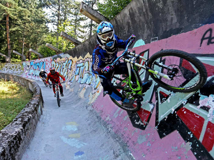 After the war ended, the track gained two new uses: a place for graffiti artists to paint and a place for bikers to practice.