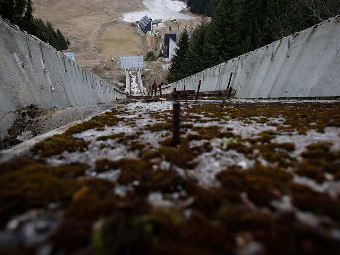 The ski jump has been left to the elements.