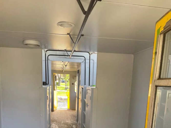 The Chessie System caboose includes a coupla, where there will be lofted beds. Stairs are being built into the storage space. 