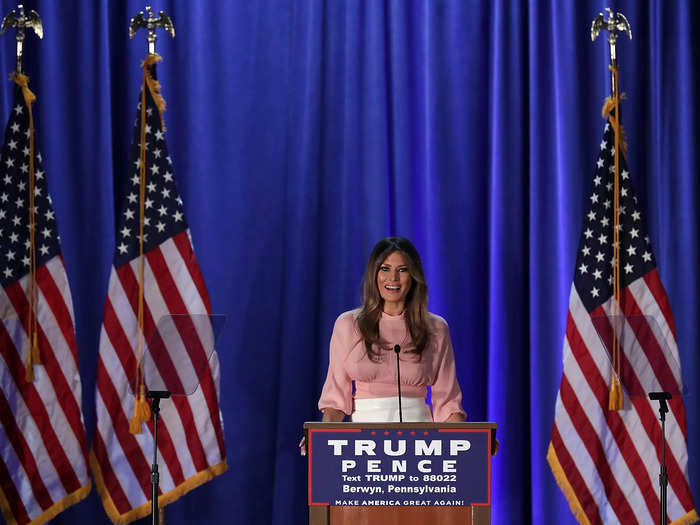 November 2, 2016: Melania made her first solo campaign speech.