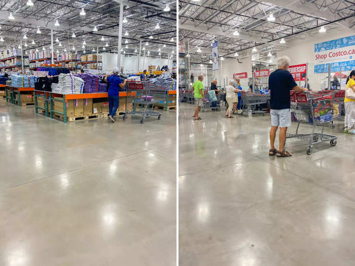 I thought the inside looked the same, too. Like in the US, the warehouse had an open layout with stands of products in the middle and floor-to-ceiling aisles stacked with groceries along the perimeter.