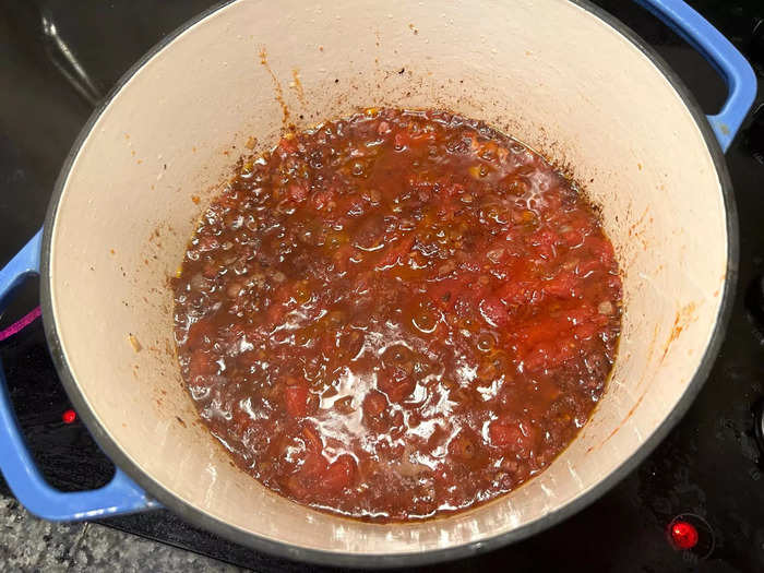 After 10 minutes, I seasoned the sauce with salt and pepper.