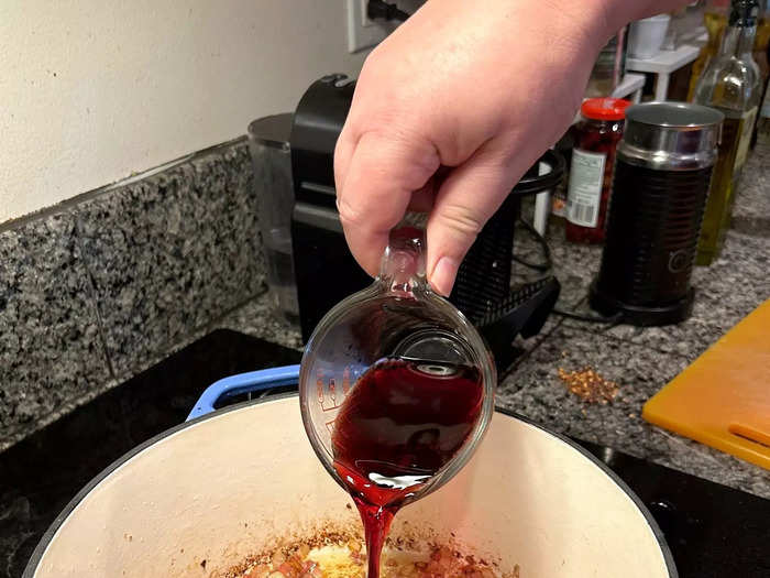 Then I added the wine.