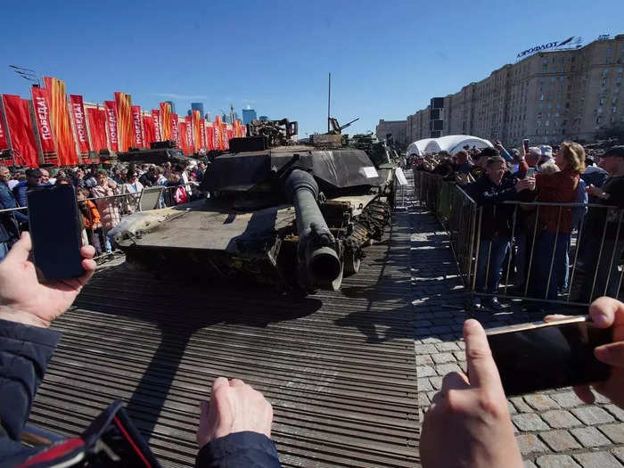 A special focus of the exhibition was an Abrams M101 battle tank, a heavy tank-buster with a track record of punching through Soviet armor.