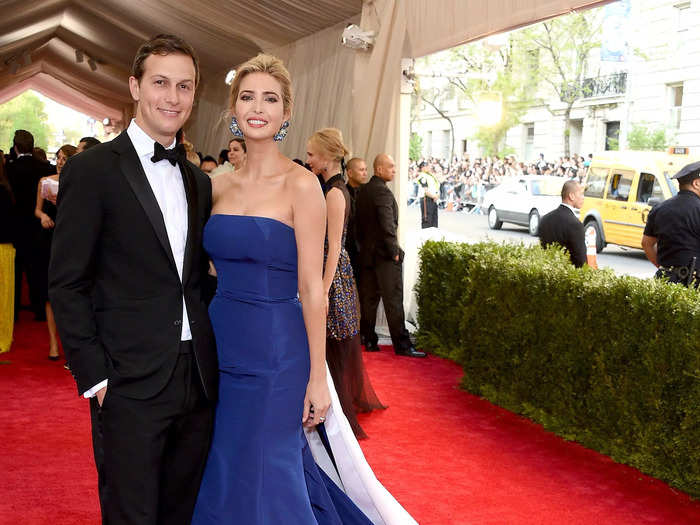 In 2015, Ivanka wore a blue and white Prabal Gurung gown with a flowing train.