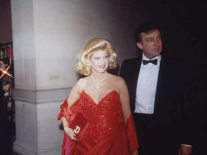 Trump appeared to wear similar tuxedos year after year, while Ivana changed up her looks.