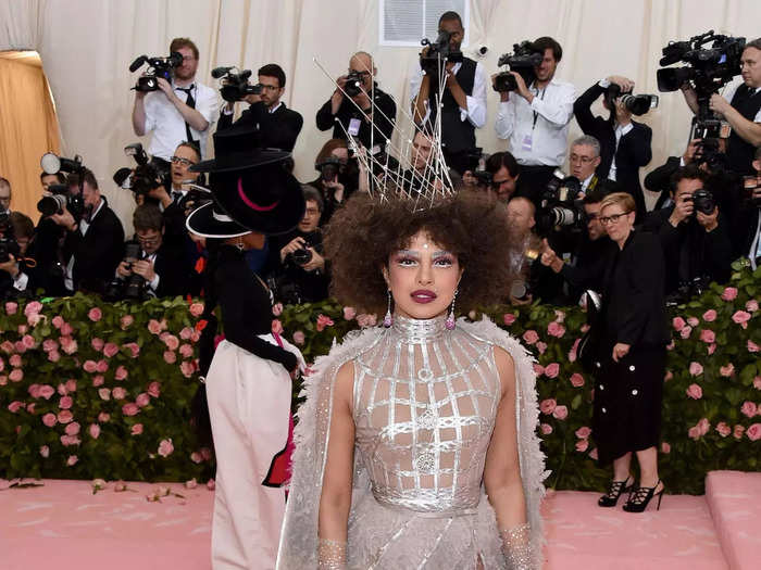 Priyanka Chopra opted for a semi-sheer design with a crown-like headpiece in 2019.