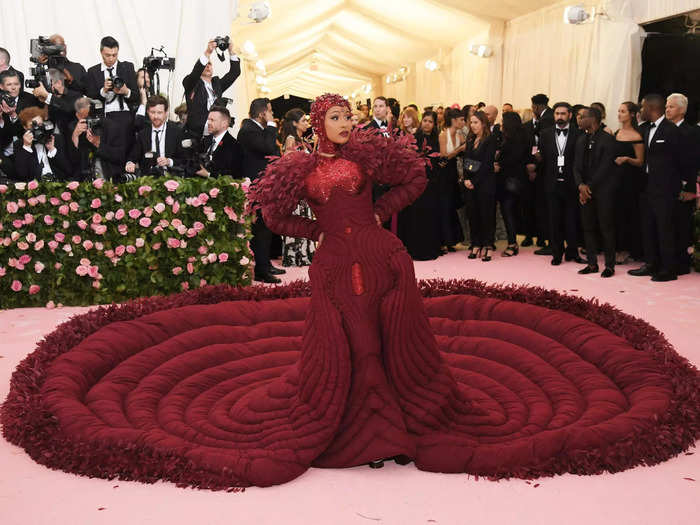 Cardi B stole the show with the flowing red train of her dress in 2019.